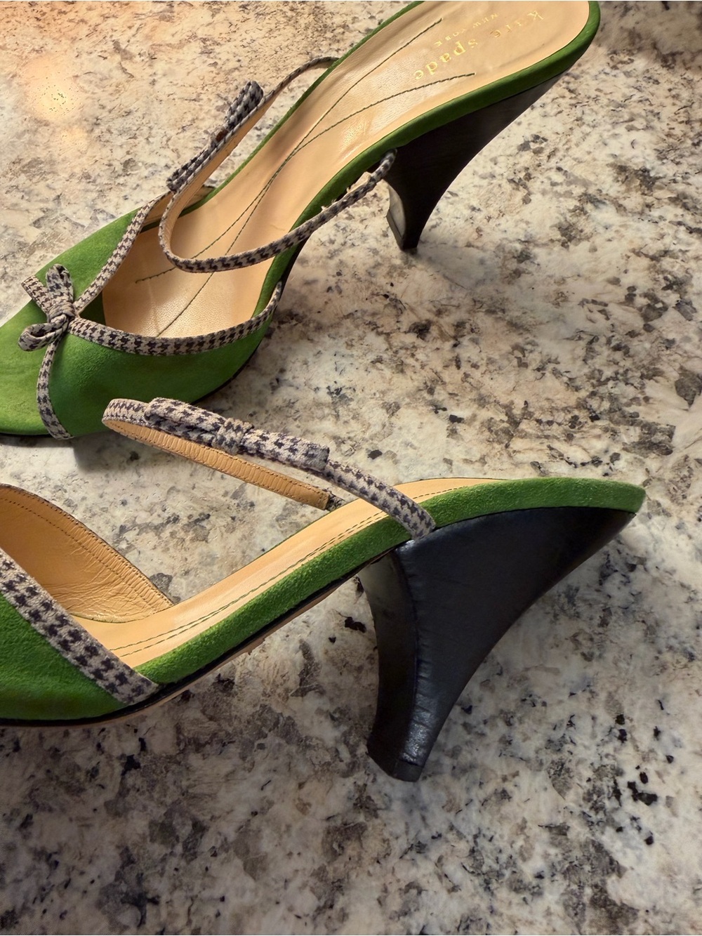 Vintage Kate Spade New York Green Suede Houndstooth Bow Made in Italy 🇮🇹 - Picture 8 of 11